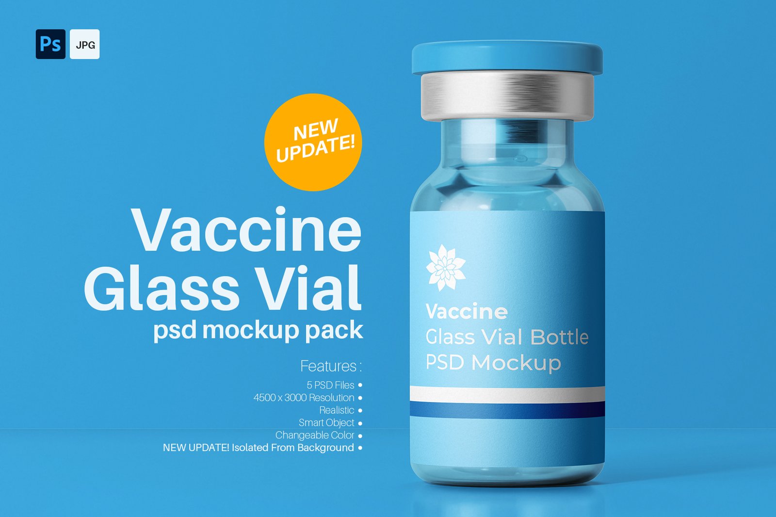 Vaccine Glass Vial Medical Bottle PSD Mockup Pack