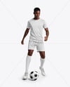 Soccer Player Wearing Raglan Jersey and Shorts Mockup