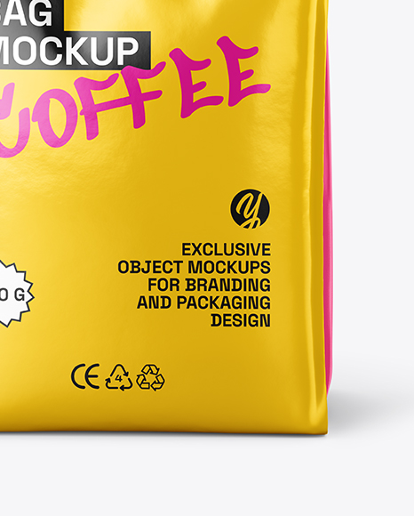 Glossy Coffee Bag with Valve Mockup