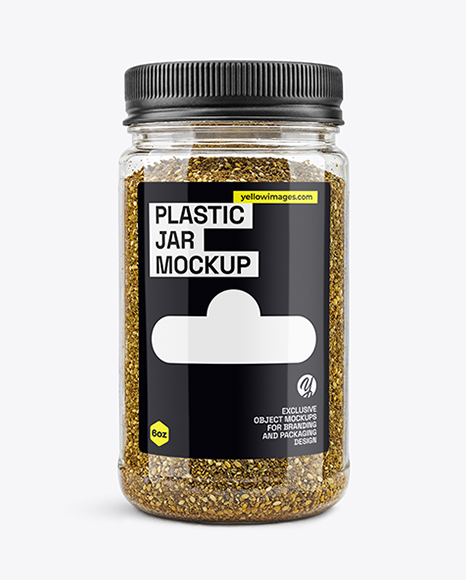 Clear Plastic Jar with Za'atar Spice Mockup