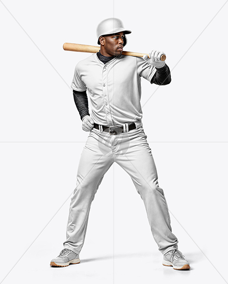 A Black Man Wearing a Full Baseball Kit with Bat Mockup