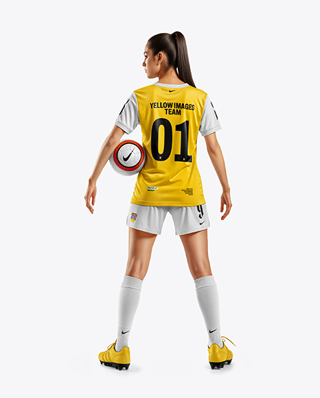 Female Soccer Player Wearing Jersey and Shorts Mockup - Collar mockup