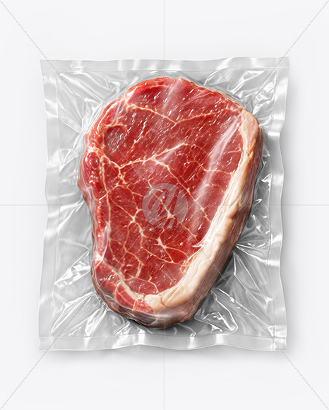 Clear Plastic Flow-Pack with Beef Steak Mockup