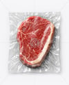 Clear Plastic Flow-Pack with Beef Steak Mockup