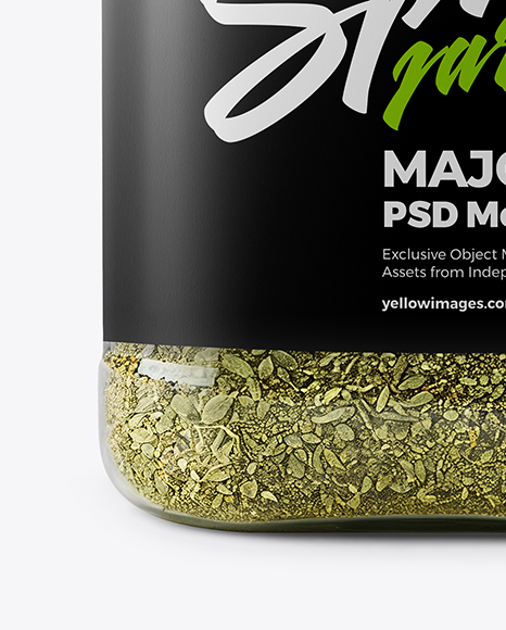 Square Plastic Jar with Marjoram Spice Mockup