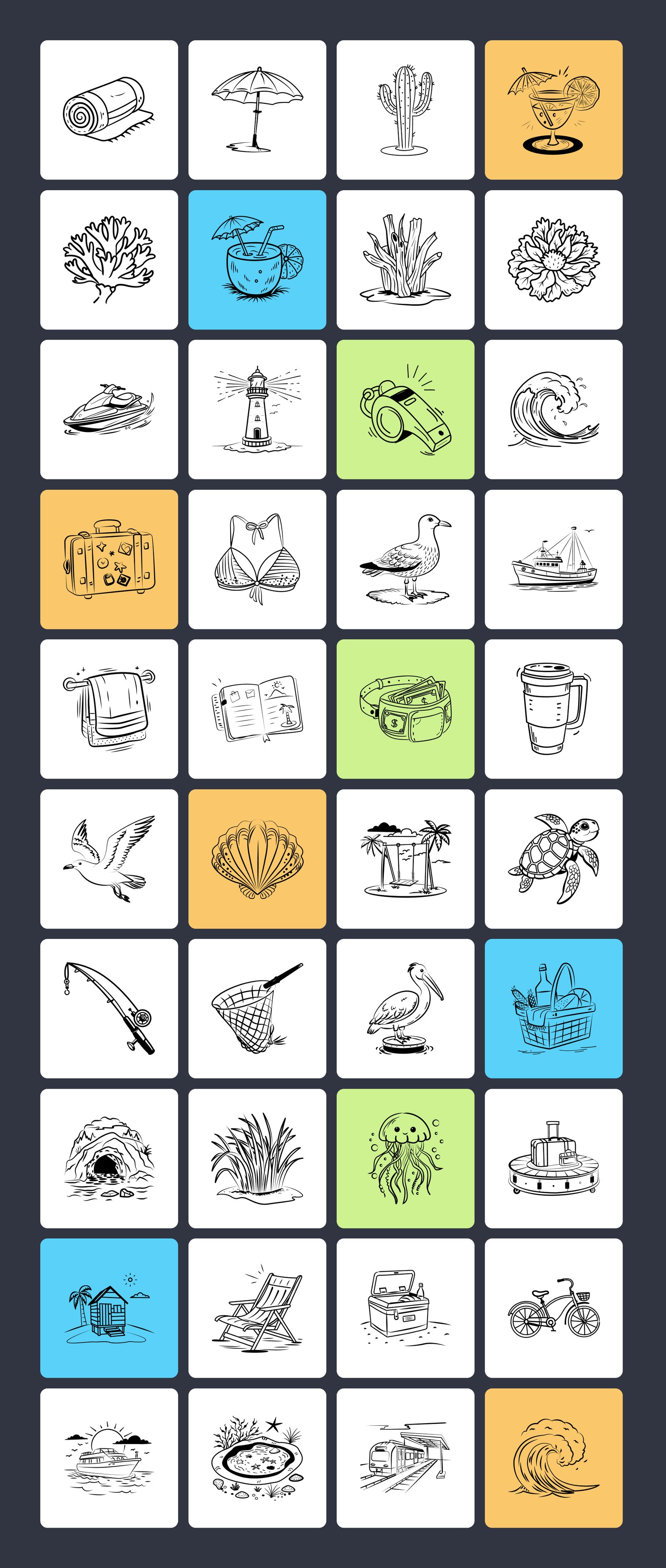 Tropical, Beach, and Ocean Doodles