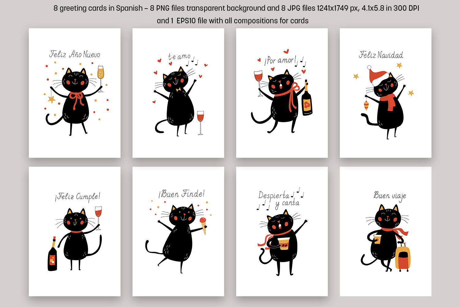 Adorable Greetings: Black CAT Edition Clipart and Seamless Patterns