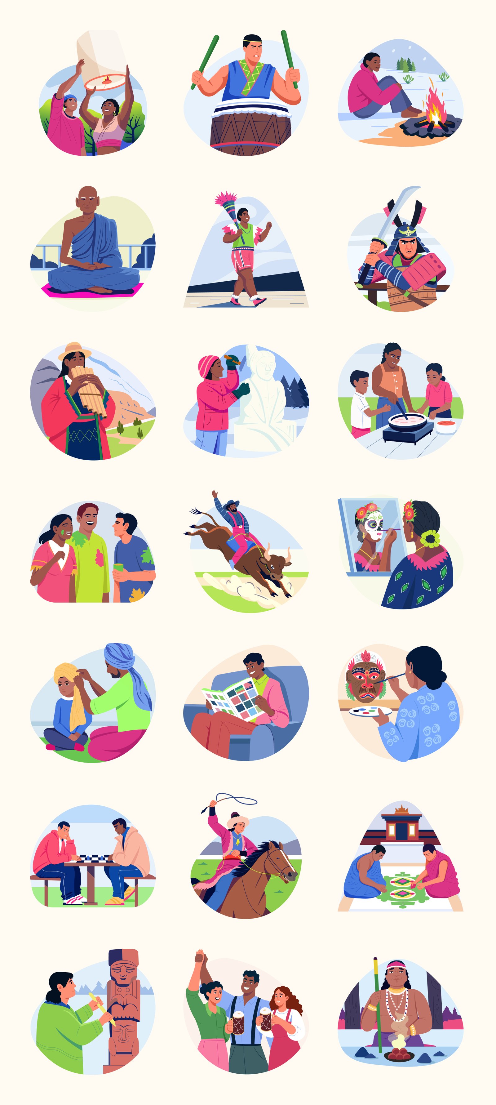 Culture and Festival Art Illustration Set