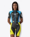 Black Woman Wearing Cycling Jersey and Bib Shorts Mockup