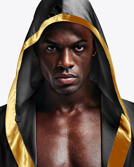Black Man Wearing Boxing Kit with Robe and Shorts Mockup