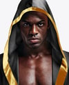 Black Man Wearing Boxing Kit with Robe and Shorts Mockup
