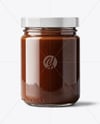 Glass Jar with Chocolate Fudge Sauce Mockup