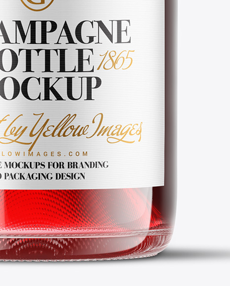 Clear Glass Red Champagne Bottle Mockup