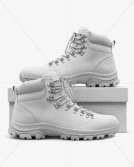 Hiking Boots with Shoe Box Mockup