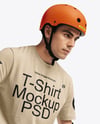Skater in Protective Gear with Skateboard Mockup