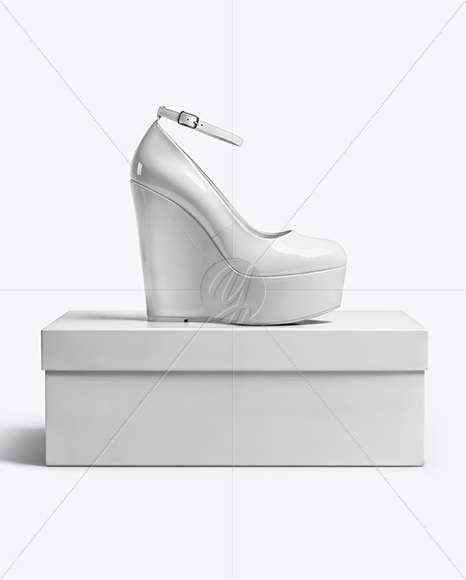 Wedge Heel Shoe with Shoe Box Mockup