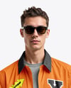 Young Man in Sunglasses Wearing Harrington Jacket and Jeans Mockup