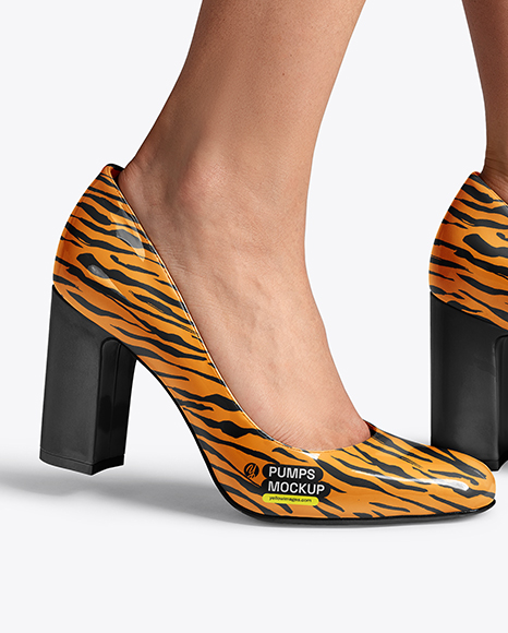 Block Heel Pumps on Woman's Legs Mockup