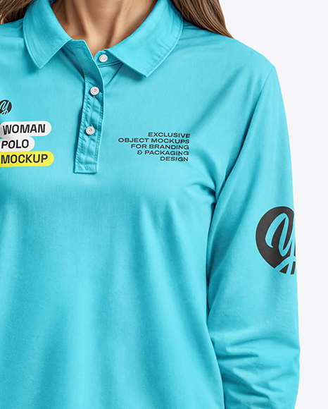 Woman Wearing Long Sleeve Polo Shirt and Jeans Mockup