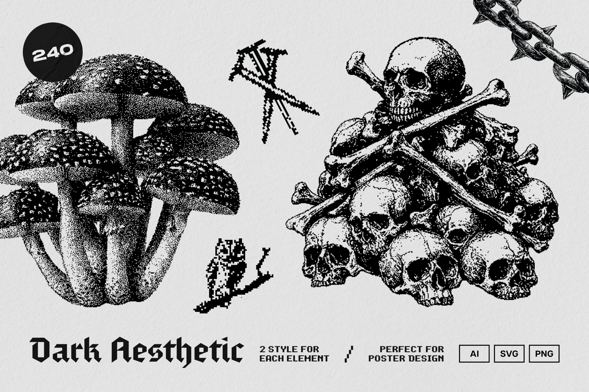 Dark Aesthetic Dithering Graphic Bundle