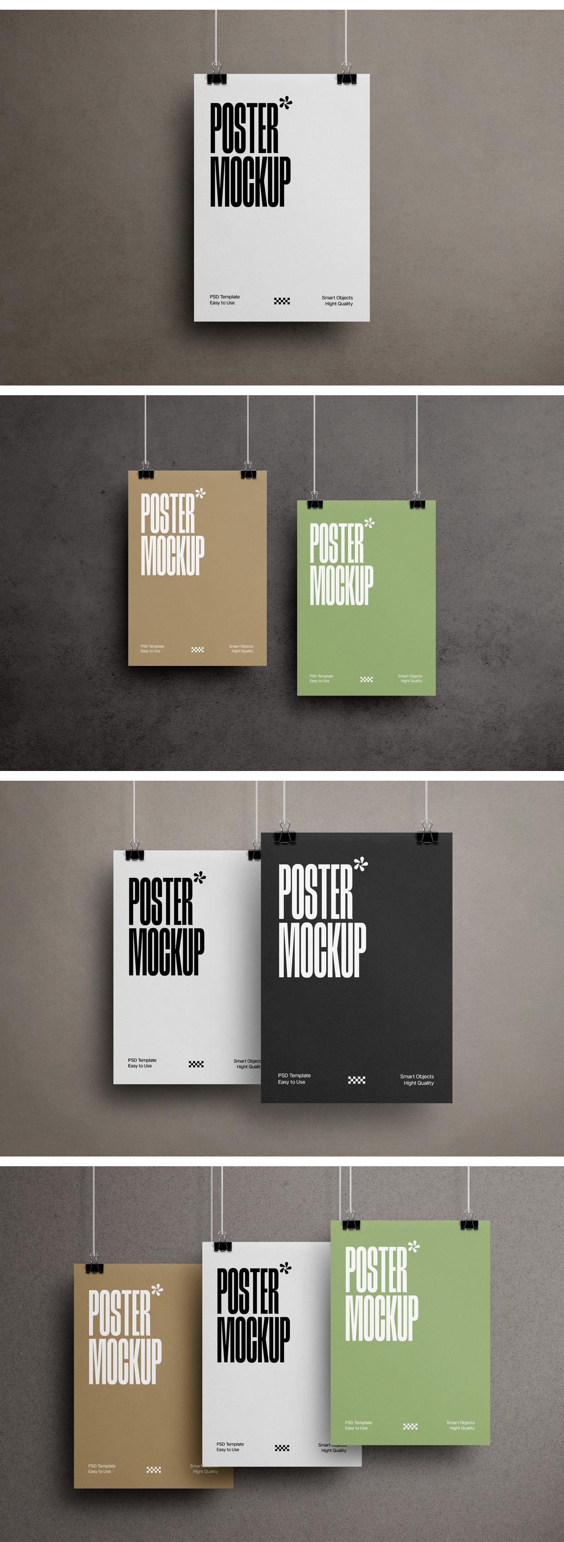 Clipped Poster Mockups Set