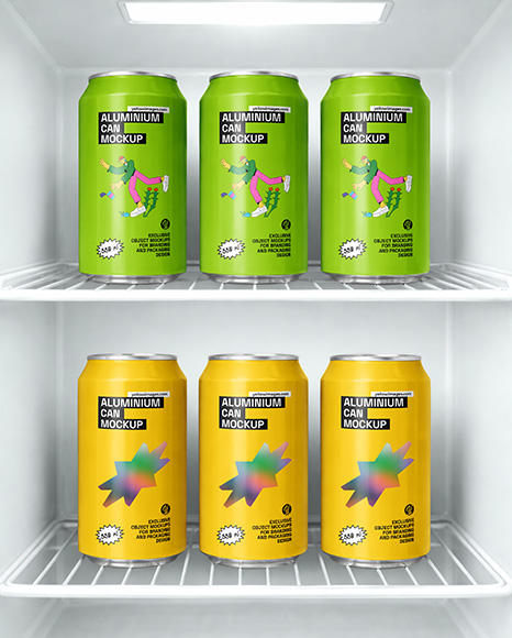 Aluminium Cans in Fridge Mockup