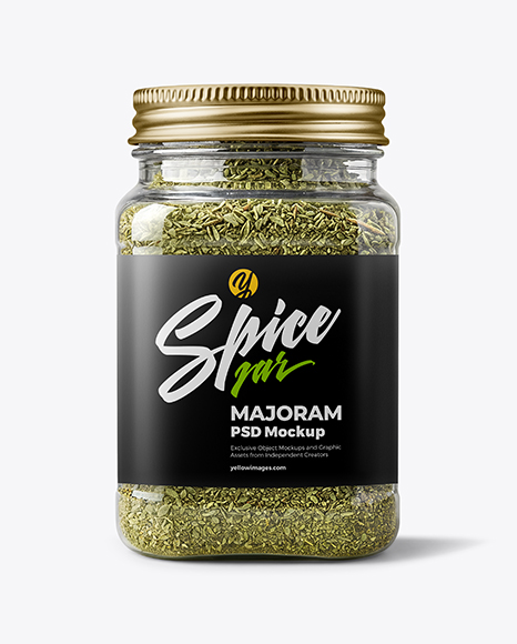 Square Plastic Jar with Marjoram Spice Mockup - Seasoning mockup