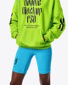 Afro-American Woman Wearing Hoodie and Cycling Shorts Mockup