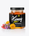 Hexagonal Glass Jar with Wildflower Honey Mockup