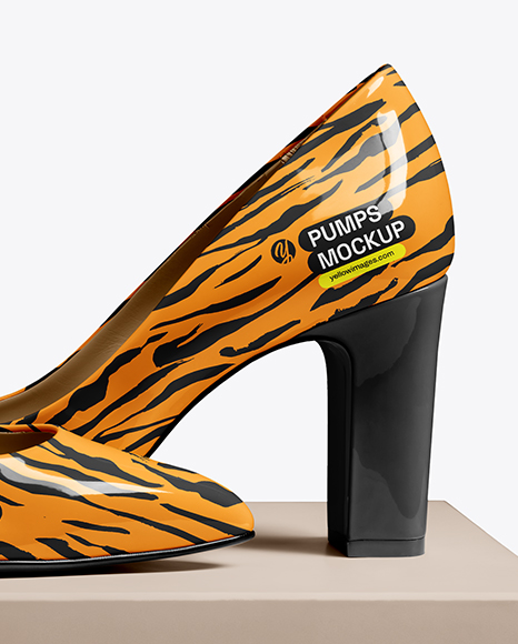 Block Heel Pumps with Shoe Box Mockup