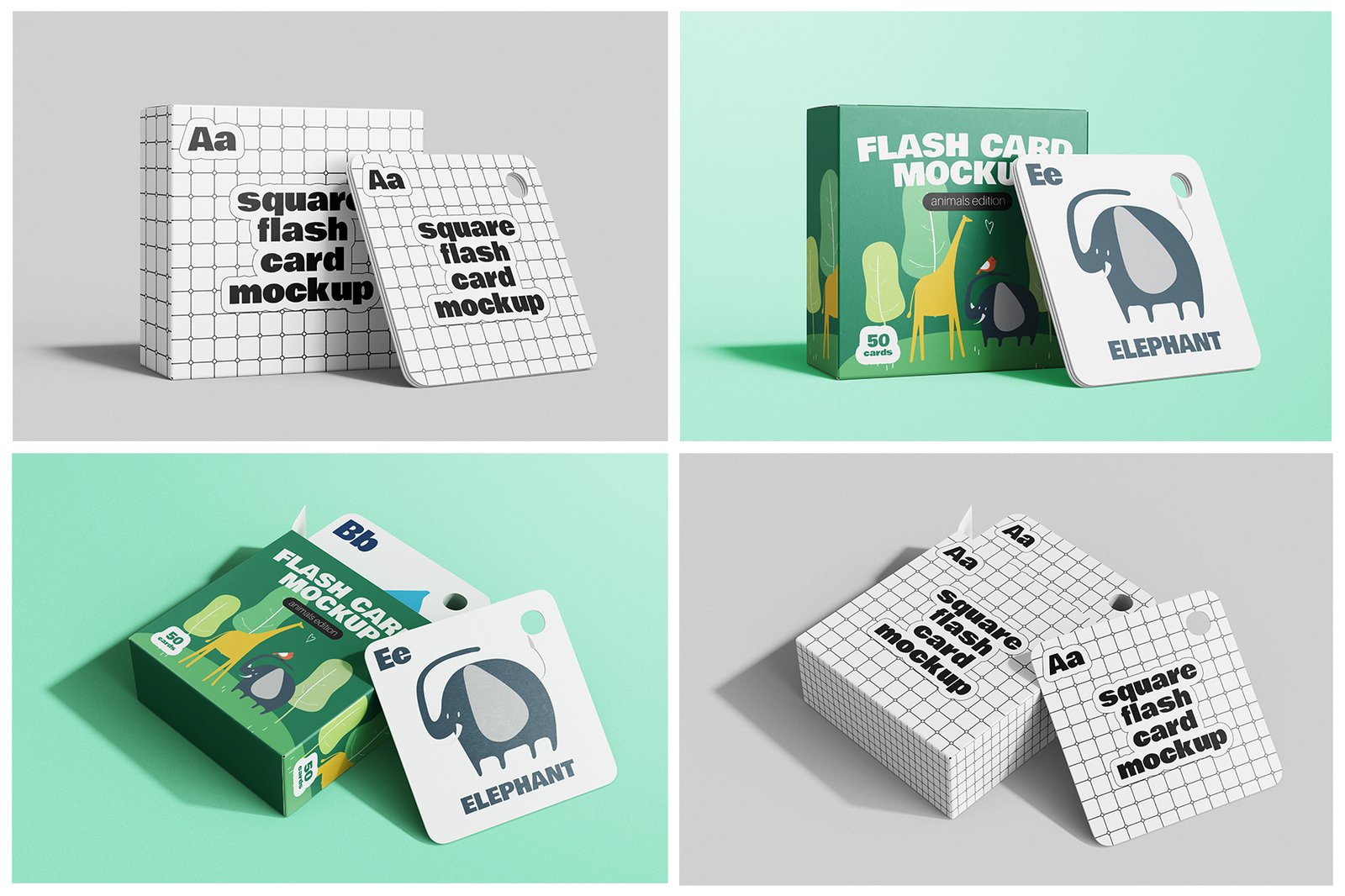 Square Children Flash Card Mockup Set