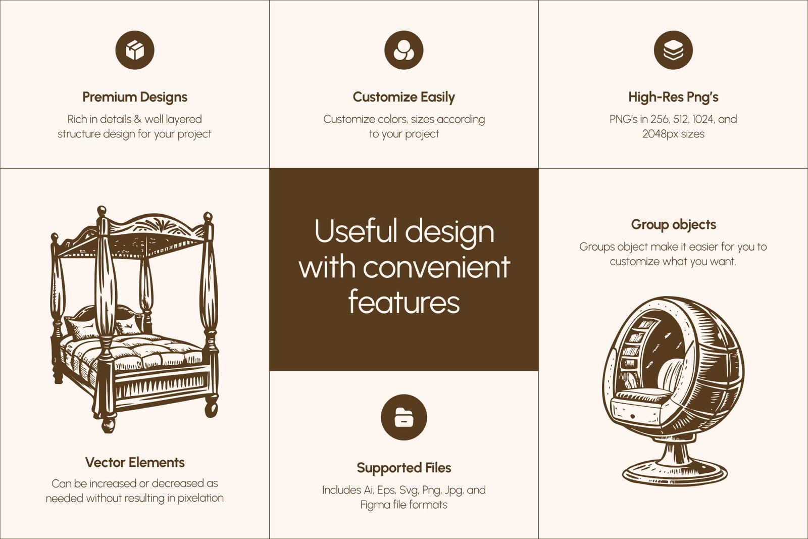 Vintage Interior illustration Set