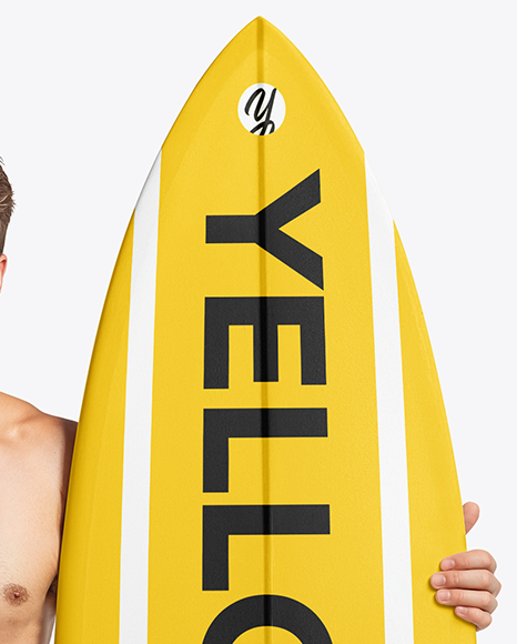 Young Man Wearing Shorts and Holding Surfboard Mockup