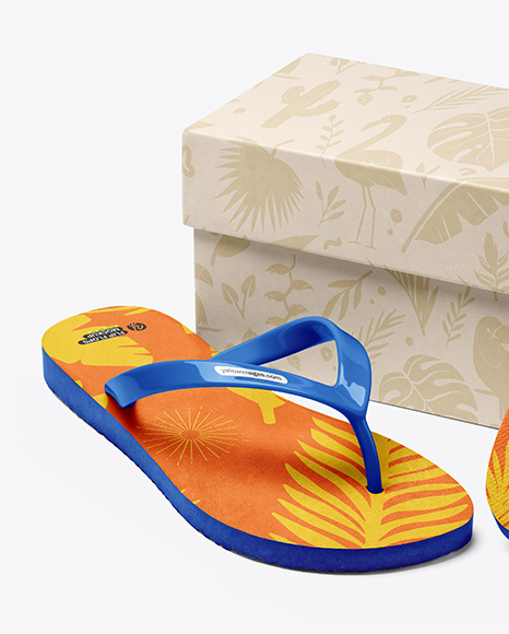 Flip Flops With Box Mockup