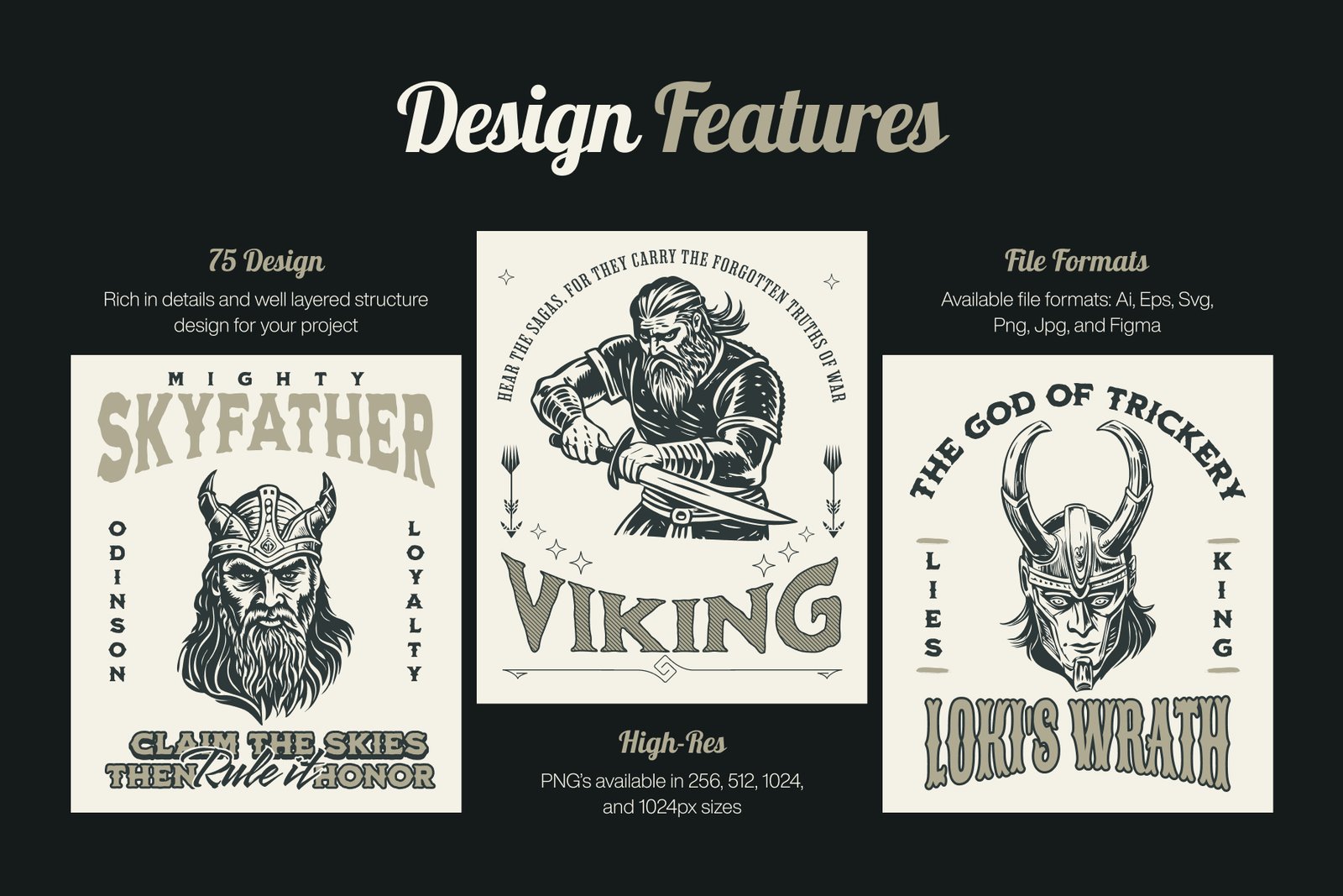 Vintage Viking Art Icon Set