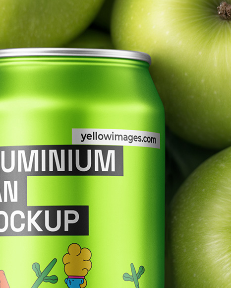 16oz Drink Can on a Stack of Green Apples Mockup