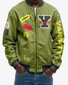 Black Man in Sunglasses Wearing Bomber Jacket and Jeans Mockup