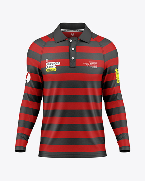 Men's Raglan Long Sleeve Polo Shirt Mockup
