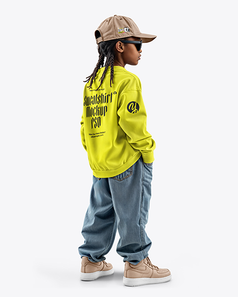 Black Boy with Braids Wearing Sweatshirt and Baseball Cap Mockup - Blank sweatshirt mockup