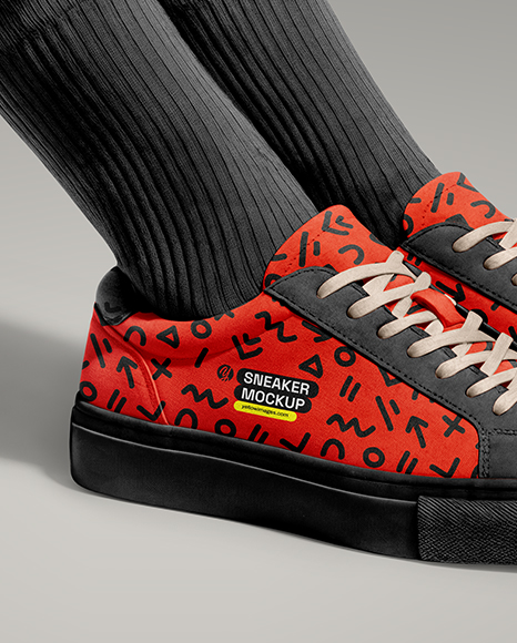 Woman Wearing Sneakers and Socks Mockup