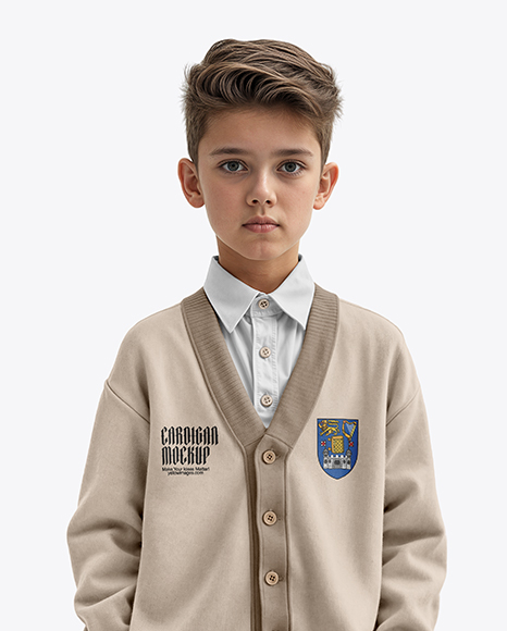 Young Boy Wearing Cardigan and Shirt Mockup
