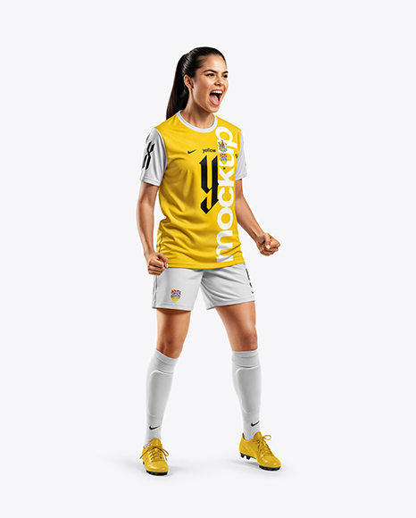 Woman Wearing Soccer Jersey and Shorts Mockup - Apparel mockups