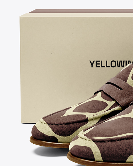 Pair of Suede Loafers with Shoe Box Mockup