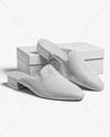 Pair of Suede Mules with Shoe Box Mockup