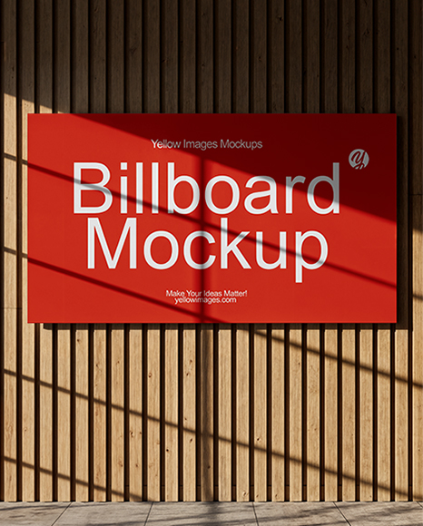 Billboard on a Wall with Wooden Slats Mockup