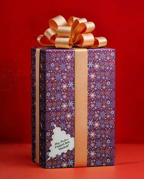 X-mas Present Box with Big Gold Bow Mockup