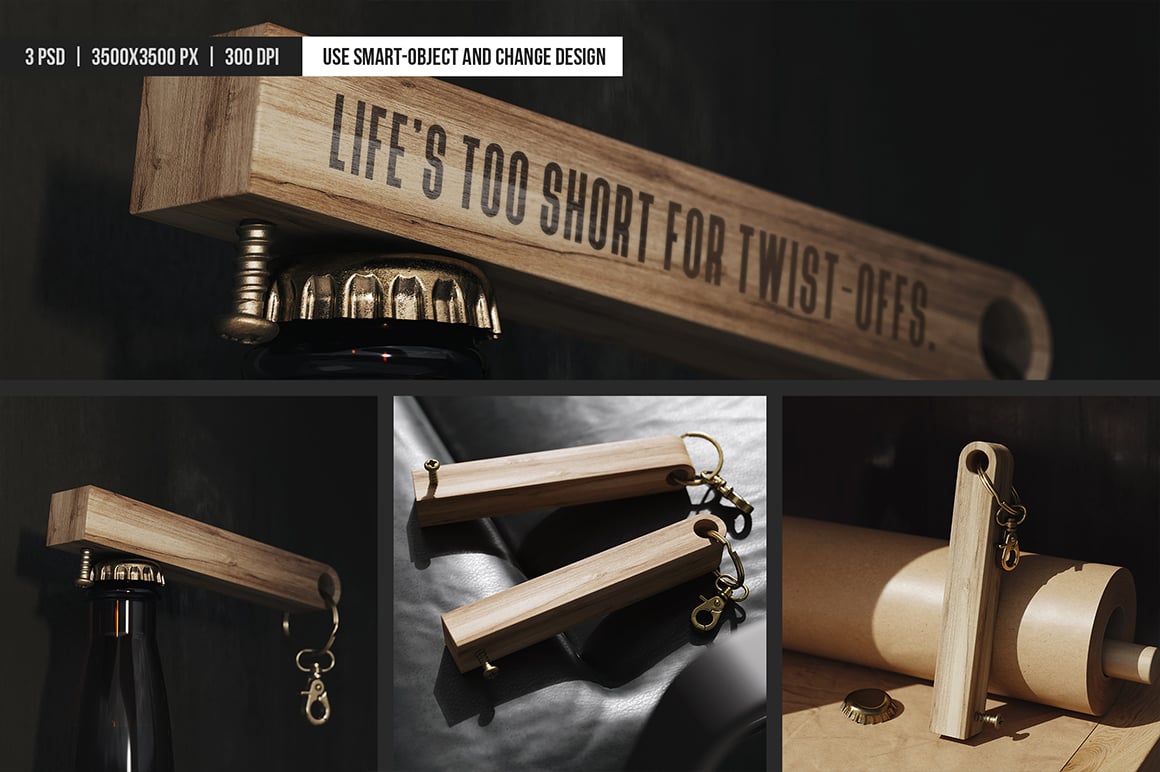 Wooden Bottle Opener with Screw Mockup