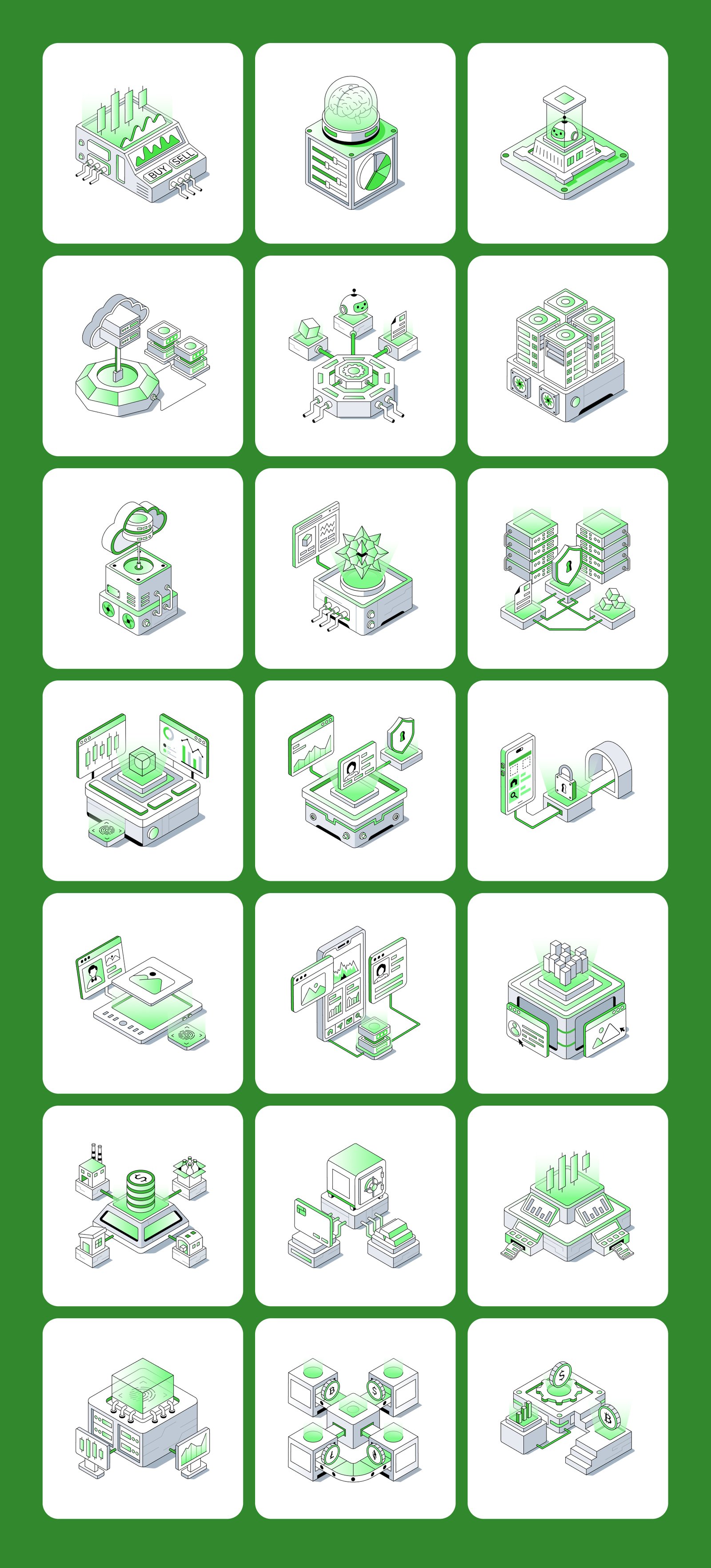 70 Fintech &amp; Blockchain Isometric Illustrations