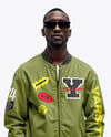 Black Man in Sunglasses Wearing Bomber Jacket and Jeans Mockup