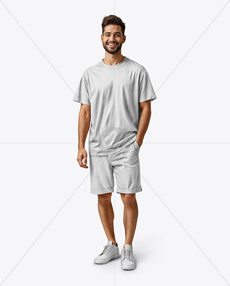Young Man Wearing T-shirt and Shorts Mockup